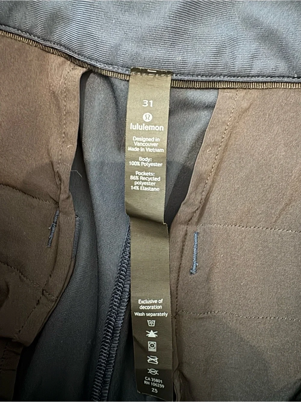 Lululemon Commission Slim Pant 31 Navy Warpstreme Chino Trouser LM5522S